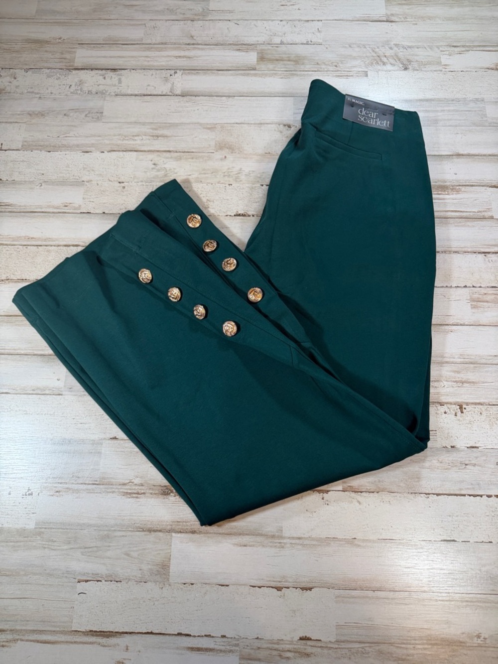 Dark Teal Ankle Pants with Decorative Gold Buttons